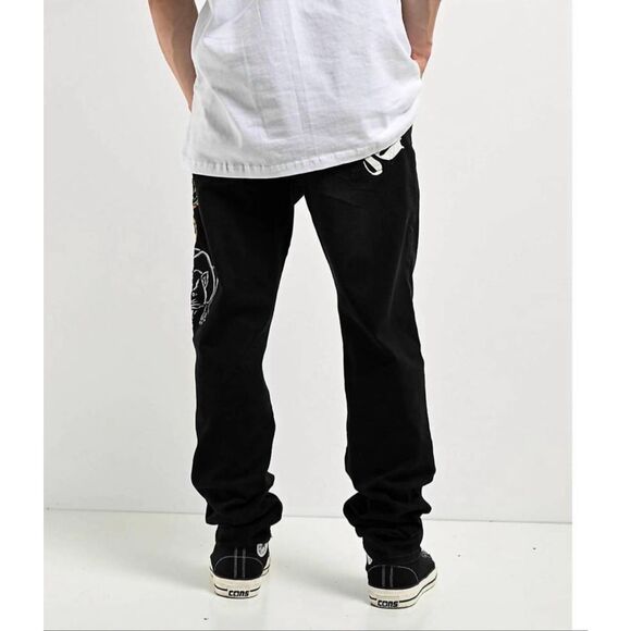 Ed Hardy Men's Slim Tapered Jeans Black Skull Dagger Embroidered Size 38 - Picture 3 of 12